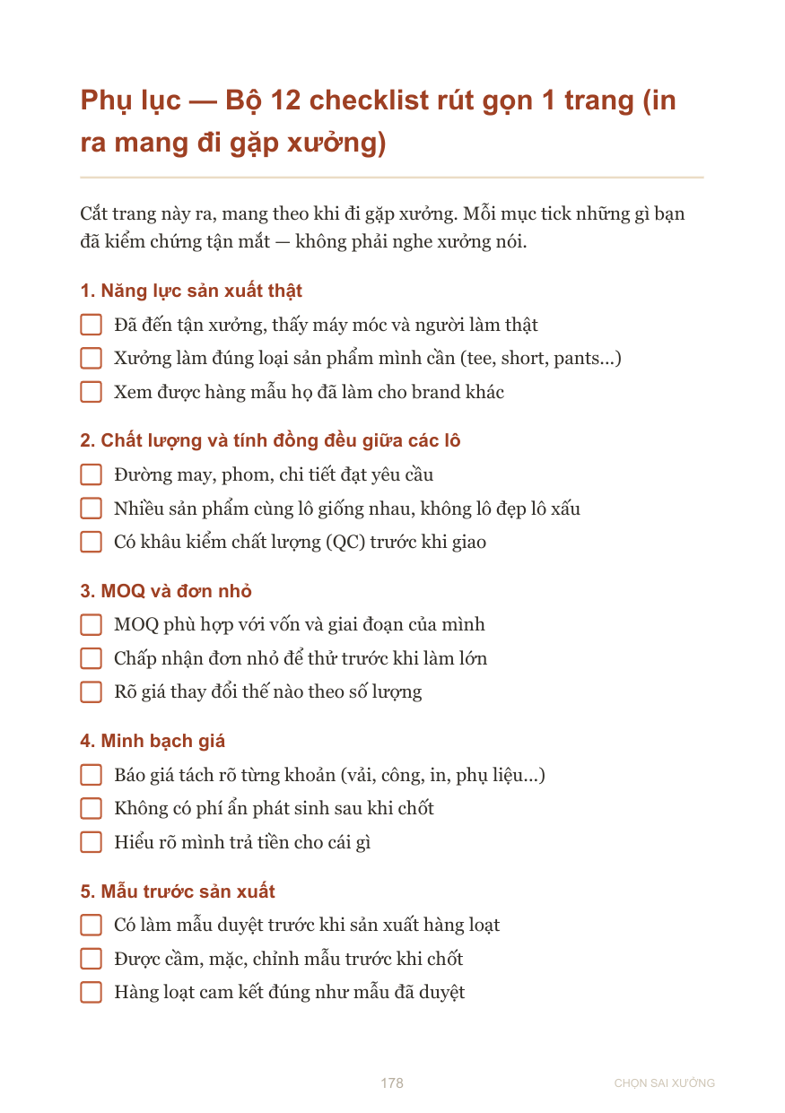 Trang checklist rút gọn 1 trang mang đi gặp xưởng